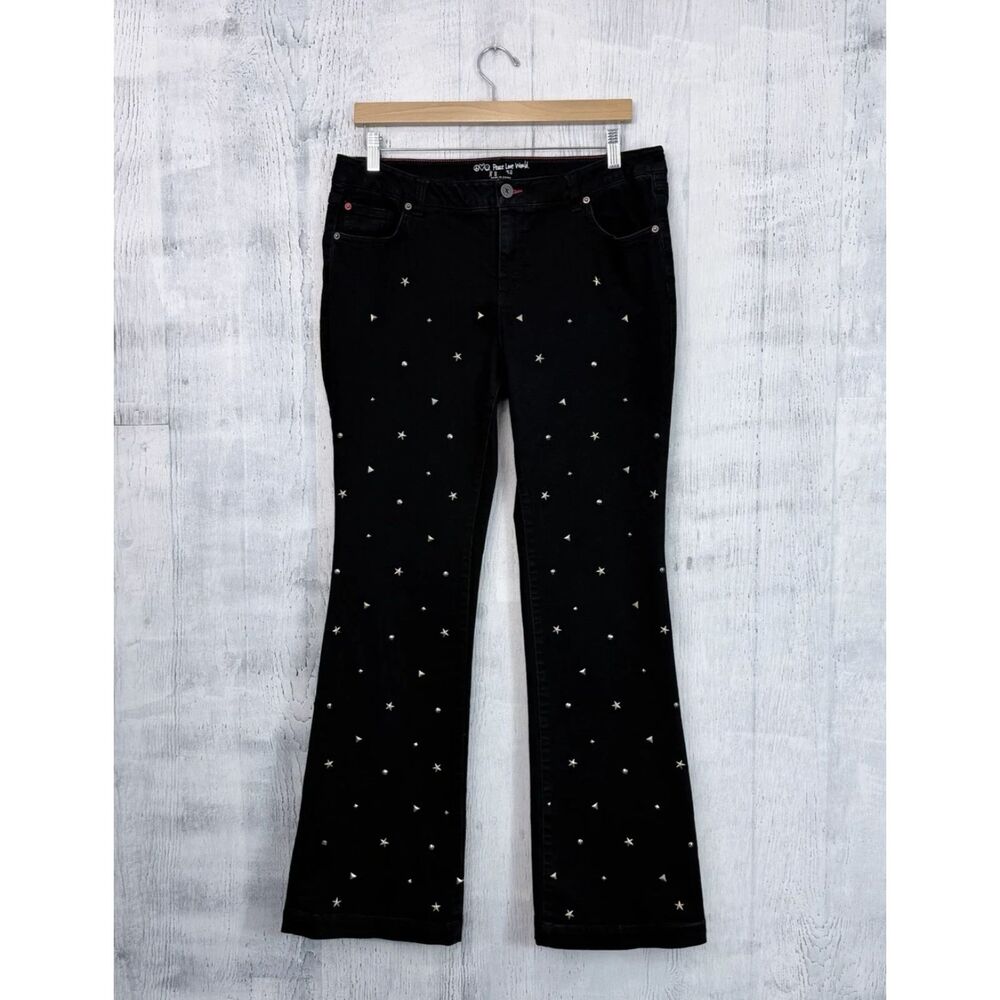 Peace Love World Flare Jeans Embellished Studded Star Blue Womens 14 (Fit 34x32)
